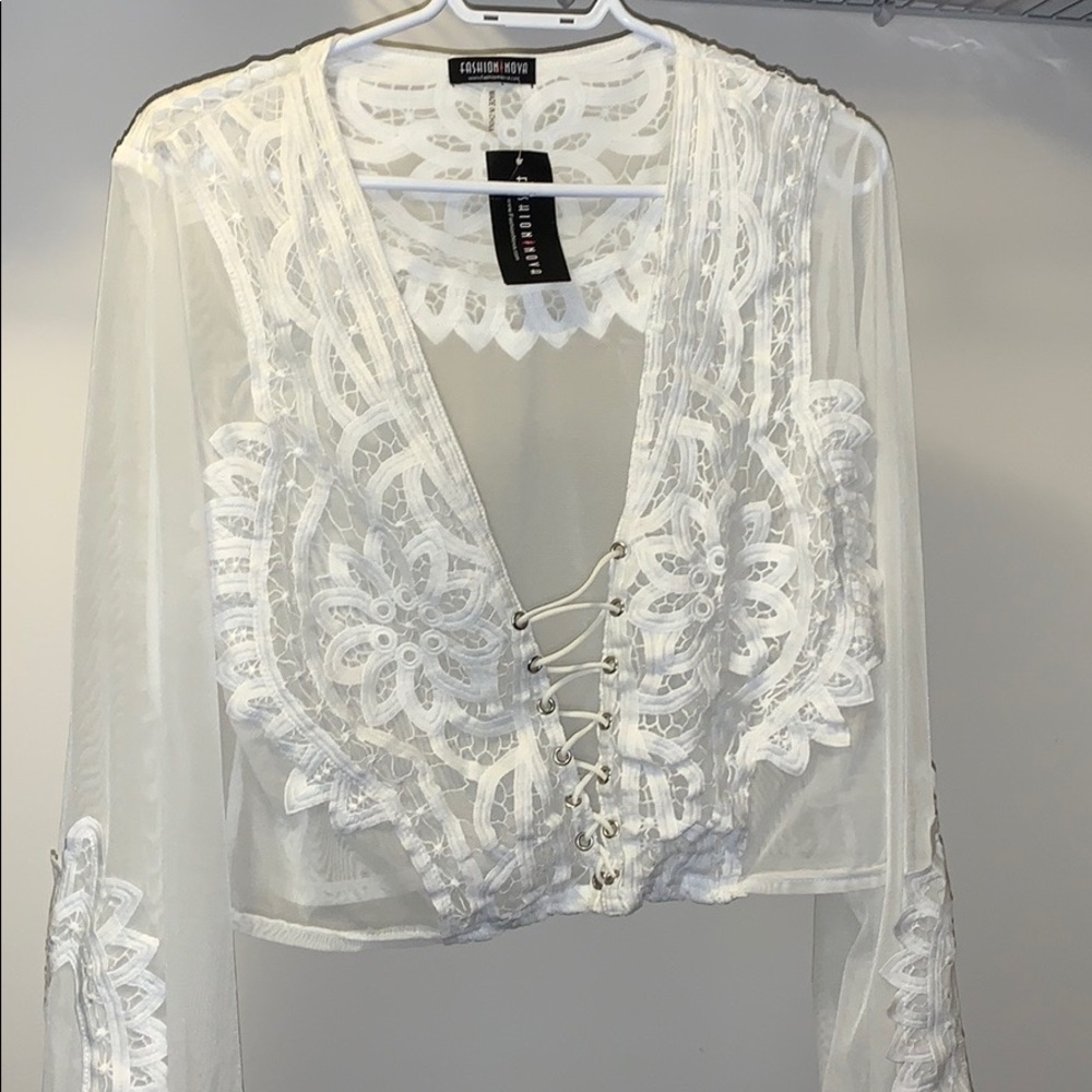 Crochet and mesh top